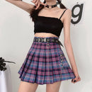 Harajuku Plaid Skirt Women Punk y2k High Waist Mini Tennis Skirts Uniform Chain Pocket A-line Streetwear Vintage Free Belt