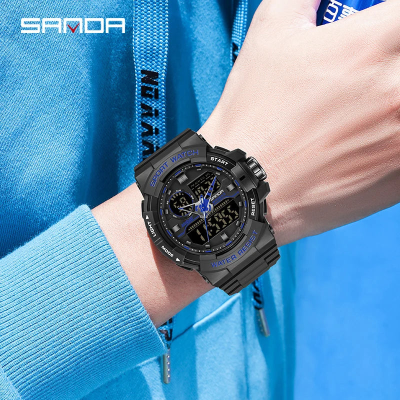 SANDA Waterproof Sports Watch Men's Clock LED Digital Quartz Watch Top Brand Luxury Men G style Luminous Watch Relogio Masculino