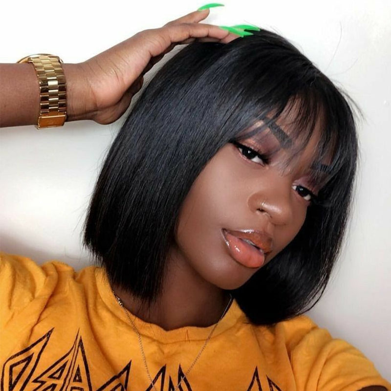 Tinashe Beauty Short Bob Wig With Bangs Pixie Cut Brazilian Human Hair Wigs Remy Full Manchine Cheap Red Brown Wigs For Women