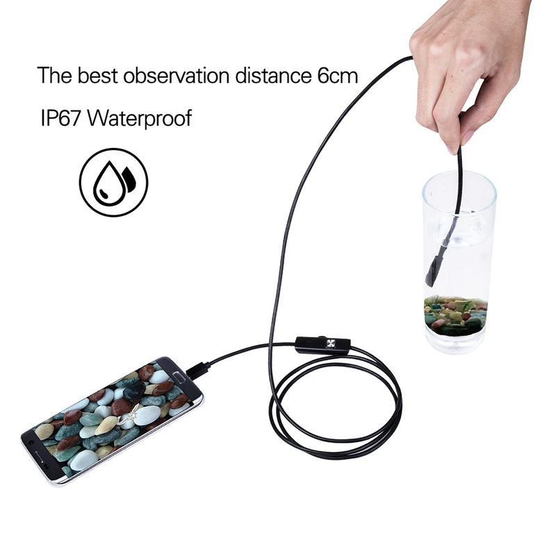 5.5 MM Endoscope Camera 6 LEDs Adjustable IP67 Waterproof USB Android Flexible Inspection Borescope Cameras for Phone PC