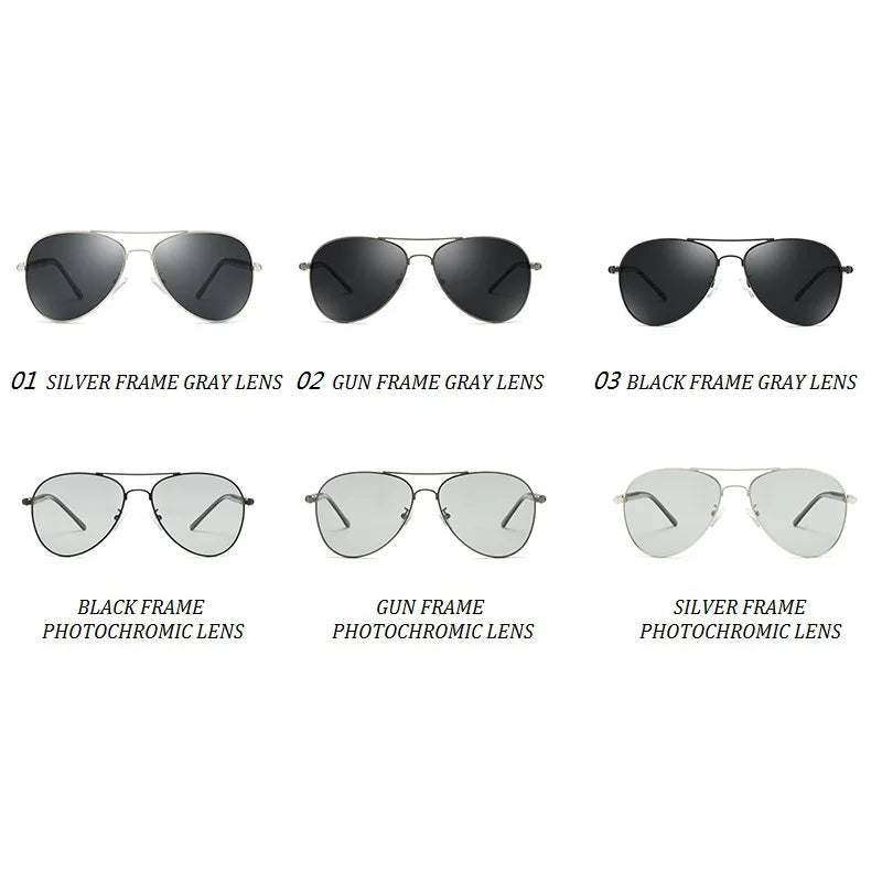 Classic Photochromic Pilot Polarized Sunglasses Men Driving Chameleon Discoloration Sun Glasses Male Shades Oculos De Sol UV400
