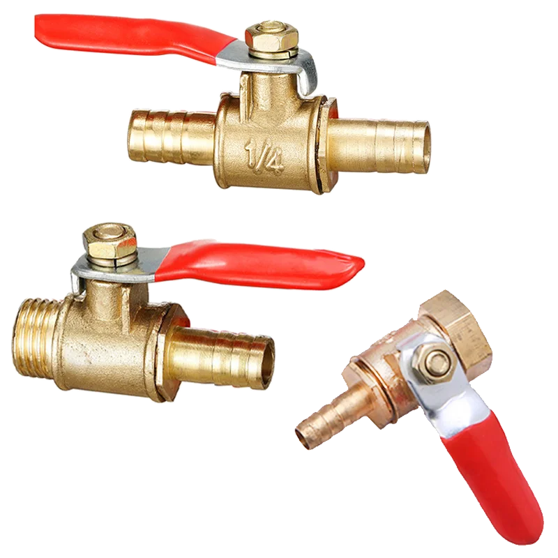 1pcBrass ball valve 4-12mm hose barb 1/8''1/2''1/4'' male thread, female thread joint, straight joint, for water, oil, fuel pipe