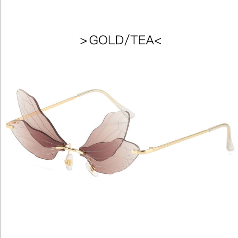 2022 Vintage Dragonfly Wings Sunglasses Fashion Rimless Women Clear Lens Eyewear Men Pink Sun Glasses UV400 Eyewear Female