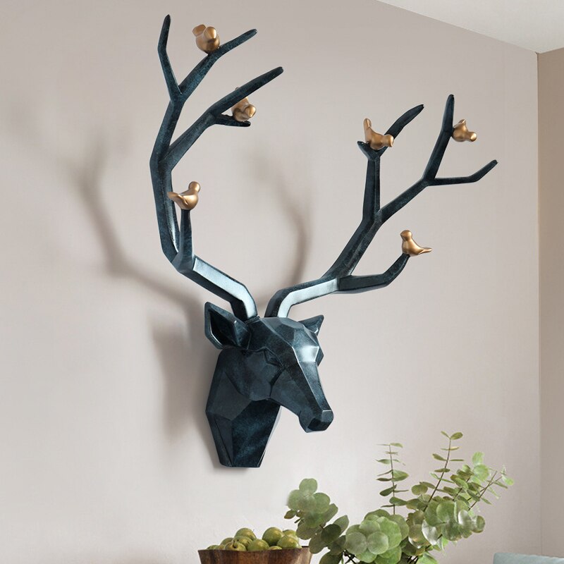 Deer Head 3d Wall Decor Resin Statue Christmas ornaments Accessories Living Room Wall Statue Sculpture Mordern Art Animal Head