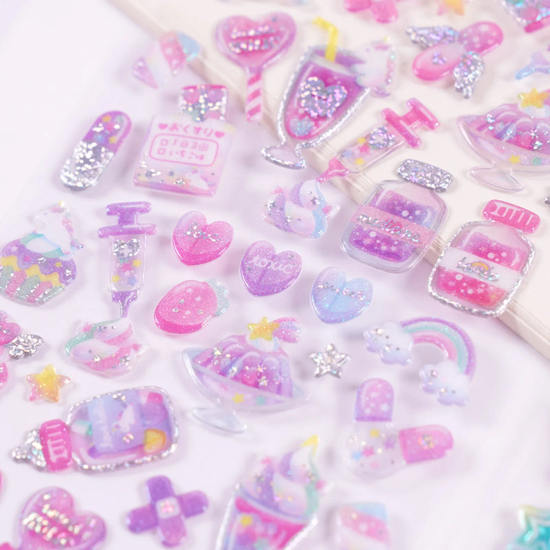 Kawaii Japanese Glittering Sugar Candy 3D PVC Stickers Scrapbooking Diy  Cute Diary Stationery Sticker Sheet