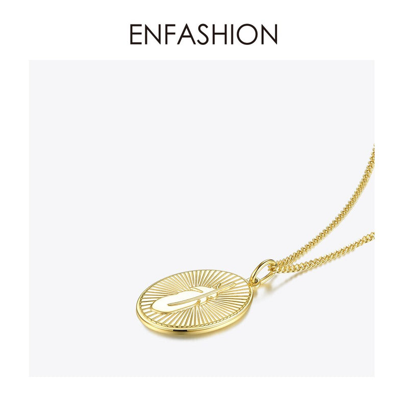 ENFASHION Metal Feather Choker Necklace Women Gold Color Stainless Steel Pendant Necklace Fashion Femme Jewelry Naszyjnik P3044