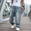 Jeans For Men Men's Plus size Skateboard Pants Straight-leg Motorcycle Jeans Men's Loose Blue jeans with Big pocket Jeans