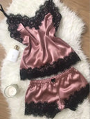 2024 New Women Bow Sleepwear Sleeveless Strap Nightwear Lace Trim Satin Cami Top Pajama Sets femme sexy lingerie pyjamas women