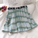Harajuku Plaid Skirt Women Punk y2k High Waist Mini Tennis Skirts Uniform Chain Pocket A-line Streetwear Vintage Free Belt