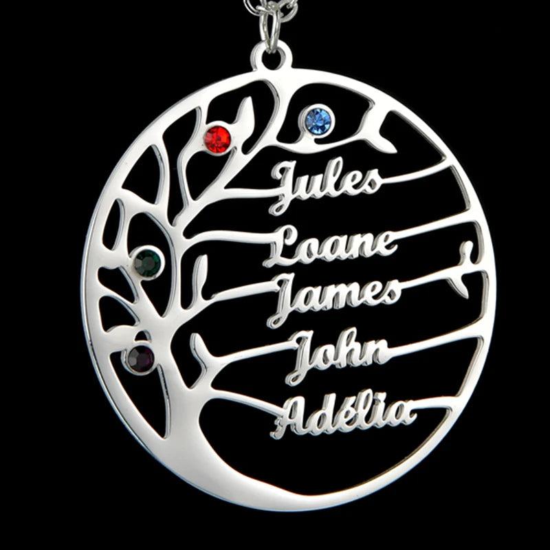 Atoztide Keychain Stainless Steel Custom Birthstone Tree of Life Family Member Tree Keyring Birthday Chrismas Gifts for Family