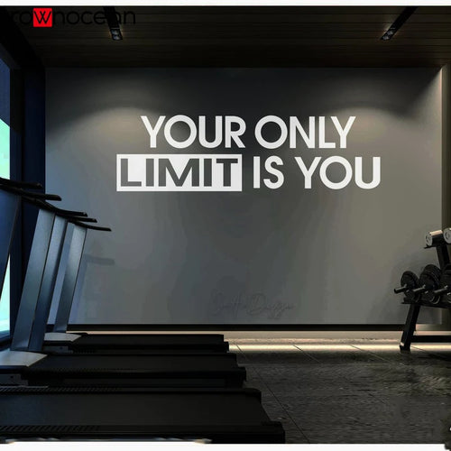 Deine einzige Grenze bist du - Wandtattoo Aufkleber Fitnessstudio Wandgestaltung Büro Deko Workout Motivation Home Gym Zitat Training Fitness 2312