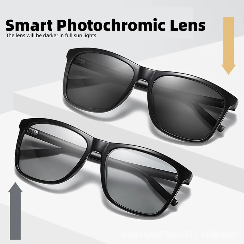 Color Change Grey Frame Photochromic Polarized Sunglasses Men Square Classic Chameleon Glaases Transition Lens Eyewear