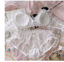 Wriufred Handmade Pearl Moon Pure White Lingerie Panty Girl Underwear No Steel Ring Lace Sexy Bra Briefs Set