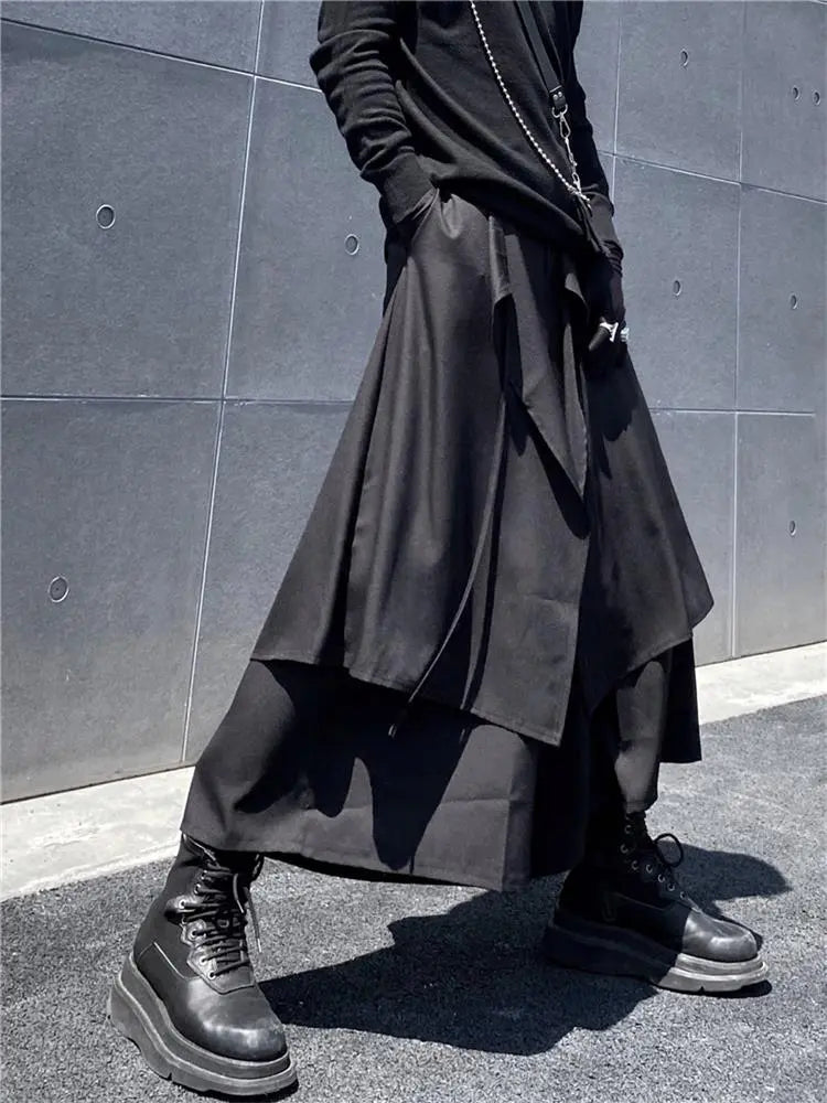 Yamamoto wind loose culottes dark false two personality small eight points trousers wide leg casual trousers male