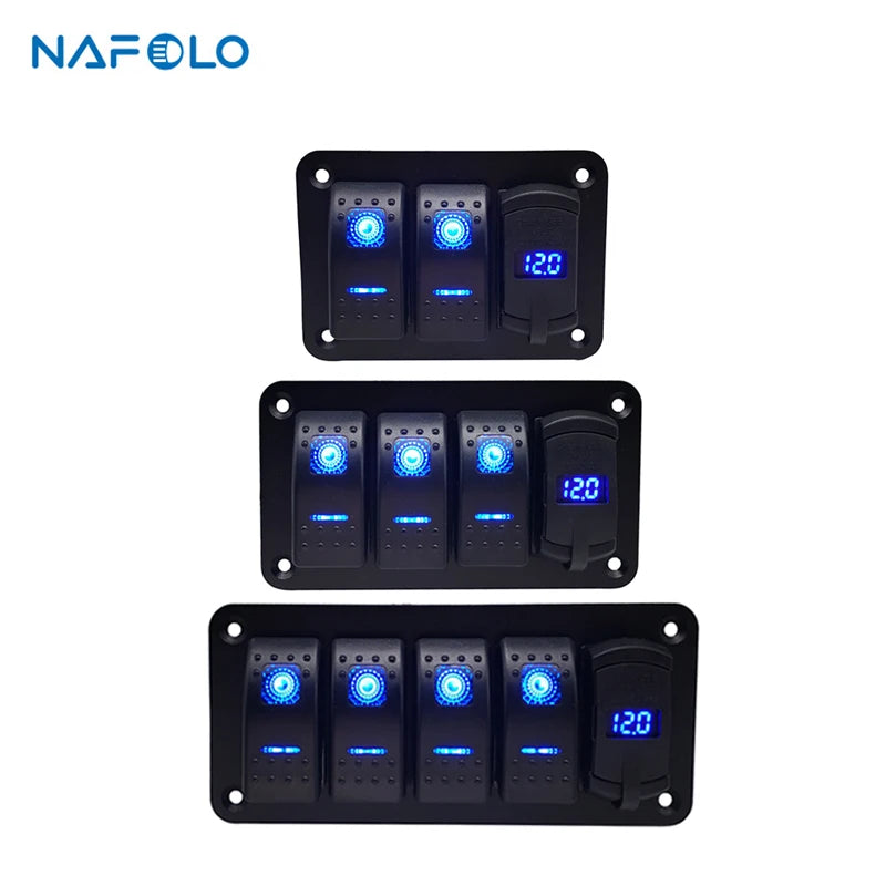 3/4/5 Gang ON Off Rocker Switch Panel with 4.2A Dual USB Charger Socket LED Digital Voltmeter Car Marine Boat LED Switch  Panel