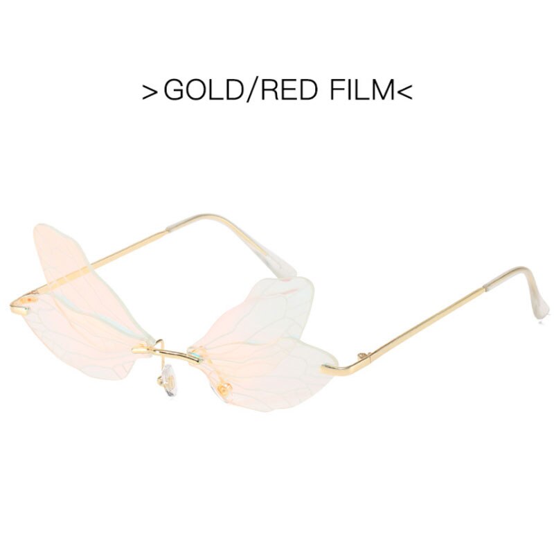 2022 Vintage Dragonfly Wings Sunglasses Fashion Rimless Women Clear Lens Eyewear Men Pink Sun Glasses UV400 Eyewear Female