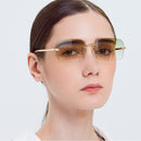 Peekaboo gold square frame sunglasses rimless men metal grey green retro sun glasses for women frameless uv400 light color