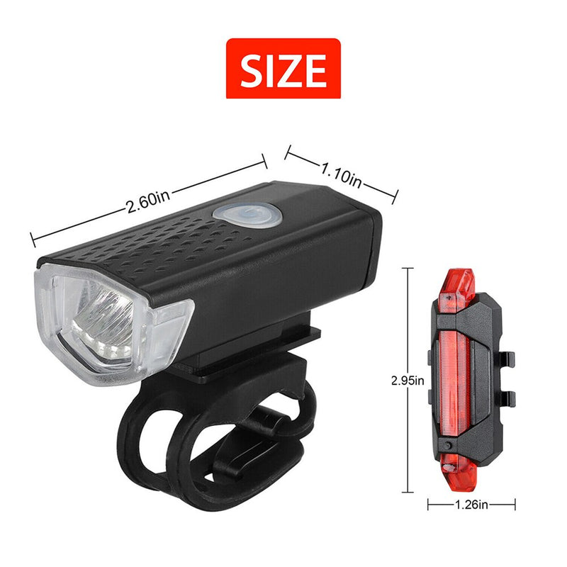 Bike Bicycle Light USB LED Rechargeable Set Mountain Cycle Front Back Headlight Lamp Flashlight