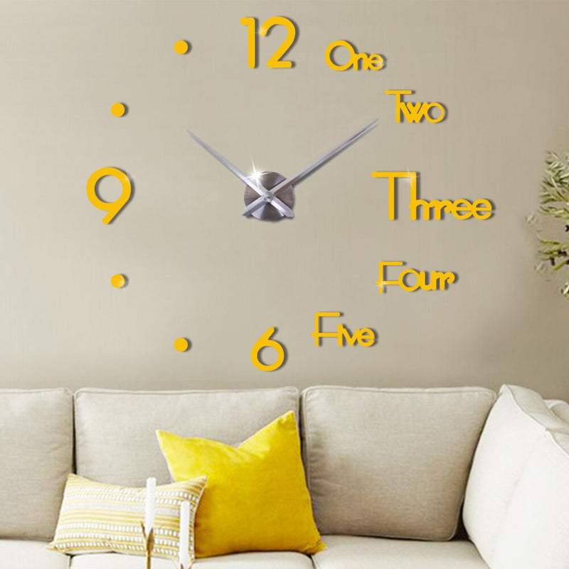 New 3D DIY Large Wall Clock Modern Design Wall Sticker Clock Silent Home Decor Living Room Acrylic Mirror Nordic Wall Clock