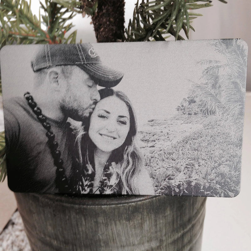 Engraved Laser Picture Wallet Insert Card Black Stainless Steel for Father's Day Gift with Your Handwriting Personalized Design
