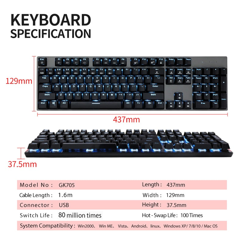 HEXGEARS GK705 104 Keys Waterproof Kailh BOX Switch Mechanical Keyboard Hot Swap LOL Mechanical Gaming Keyboard