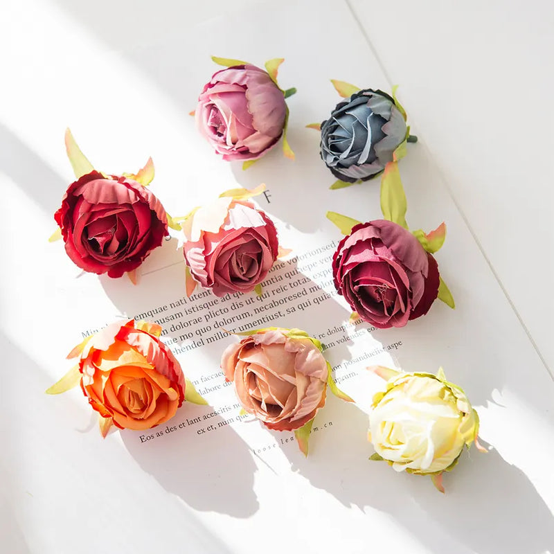 Wholesale Artificial Flowers Silk Tea Buds Fake Roses Wedding Decorative Christmas Wreaths Home Decorations DIY Gifts Box Pompom