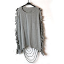 street punk Fashion  women's  hole personality tassel pocket  loose t-shirt female Washing Cotton Women's Clothing Clothes
