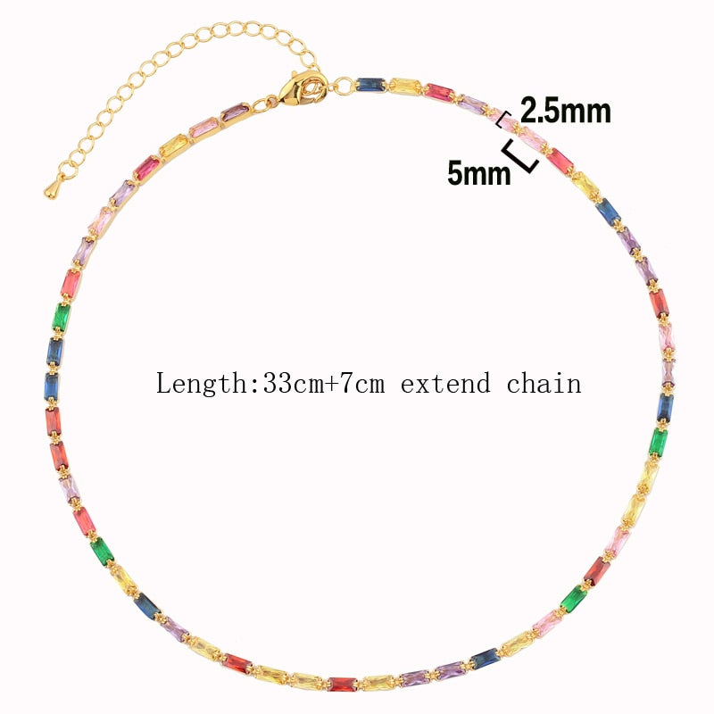 Sexy Short Sparking Rainbow Tennis Chain Chocker Necklace With AAA+ CZ Fashion Personality Women Collar Jewellery bijoux femme