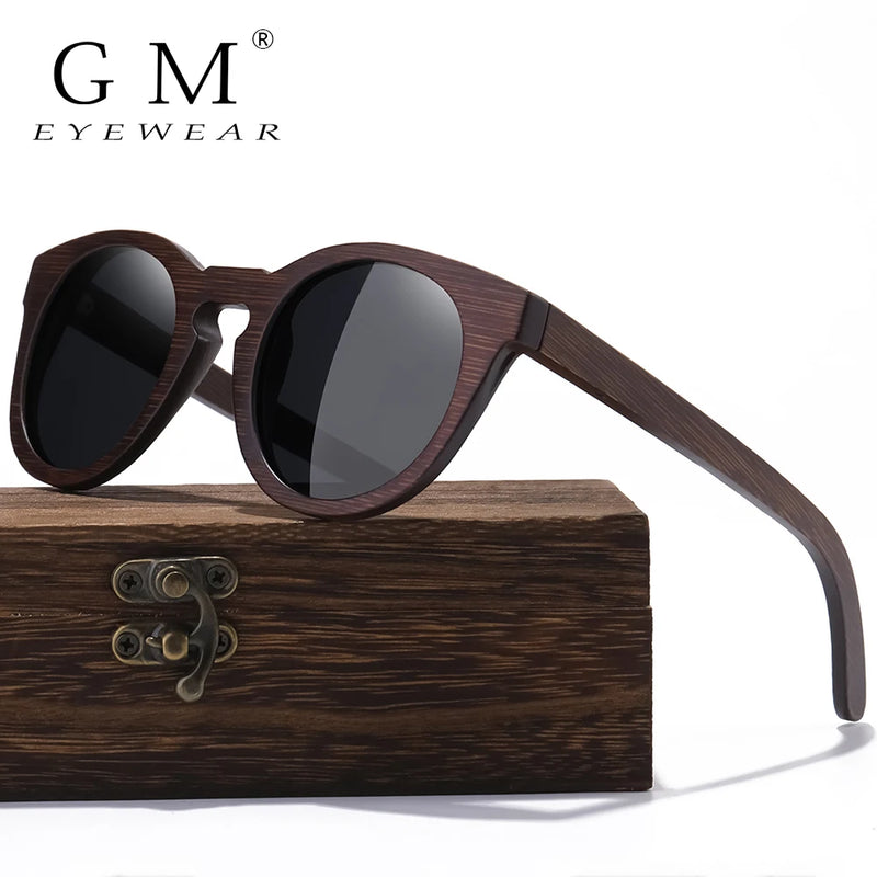 GM Brand Desgin Spring New Style 100% Bamboo Polarized Sunglasses Men Women Fashion Glasses UV400 Wooden Square Box