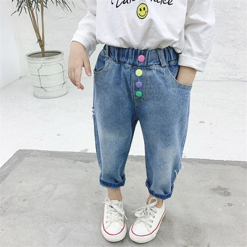 2-7T Jeans For Girls Elegant Bow Cute Denim Pants Sweet Bowknot Stretch Lovely Spring Child Trousers Toddler Kid Baby Steetwear