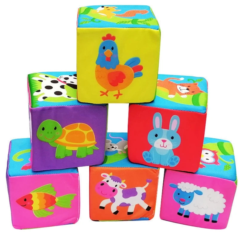 6PCS Cloth Building Blocks Baby Infant Soft Plush Doll Kids Sensory Educational Toys for Children Building Cube Construction Set