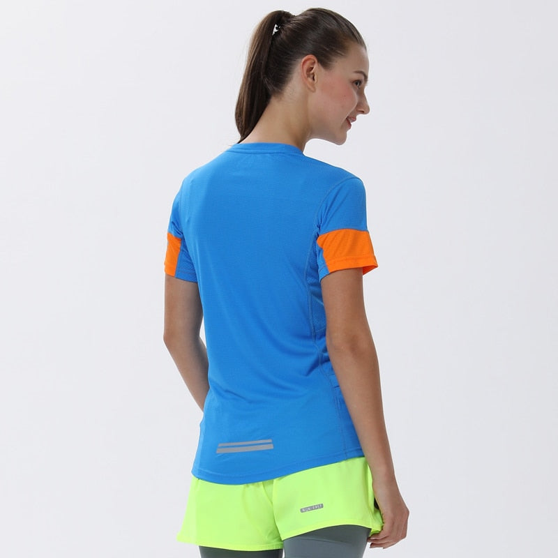 Sport Running T Shirt Women Quick Dry Marathon Active Tshirt Outdoor Training Jogging Shirt Pachwork Women Fitness Short Sleeve