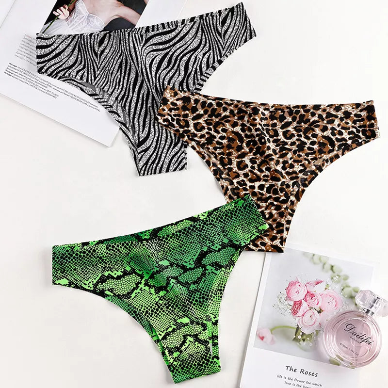 Underwear For Women Panties Female Sexy Low Waist Panties One Piece Seamless Briefs Sports Ice Silk Leopard Print Underpant