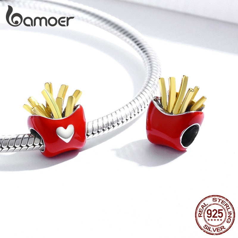 bamoer Delicious Fries  Metal Beads Sterling Silver 925 Enamel Charm fit Original Silver Bracelet DIY Jewelry make  SCC1606