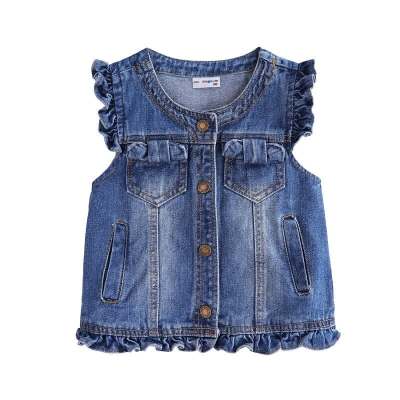 Mudkingdom Ripped Girls Denim Vest Butterfly Sequin Turn-Down Collar Autumn Sleeveless Jacket Kids Jean for Girl Sparkly Clothes