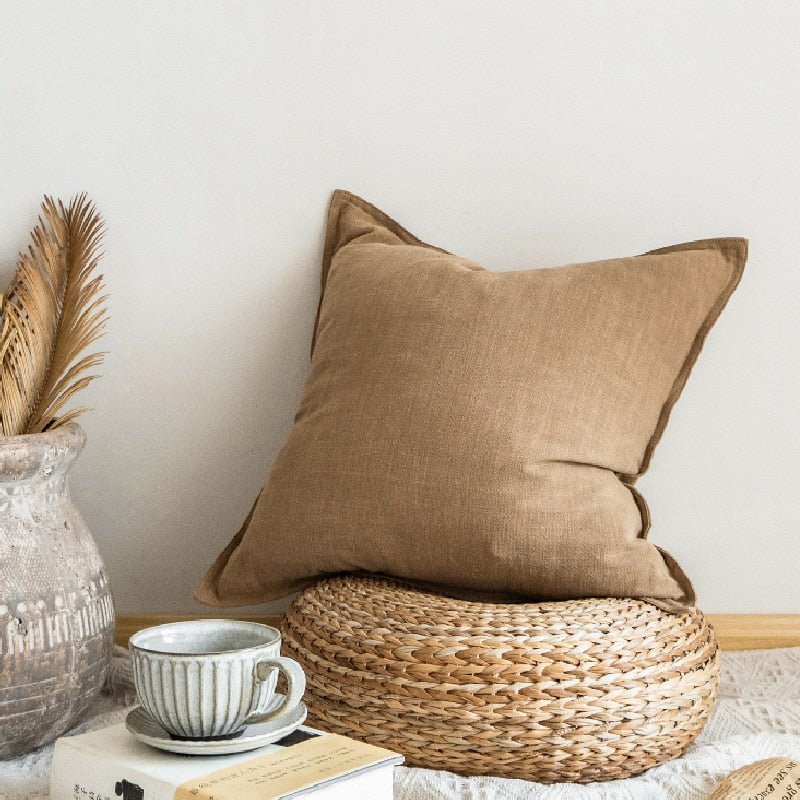 Plain Cushion Cover 45x45cm Linen Pillow Cover Ivory Dark Grey Coffee Fringed For Home decoration Bed Sofa Couch