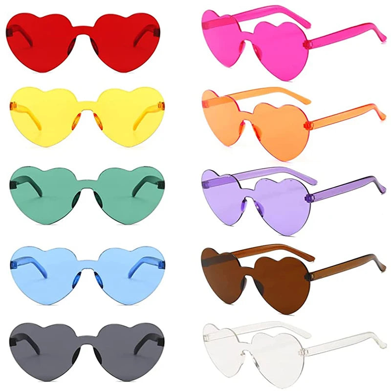 2022 Women Colors Polycarbonate Heart Shape Tinted Party Sunglasses Girls Vintage UV400 Colors Rimless Polarized Sun Glasses