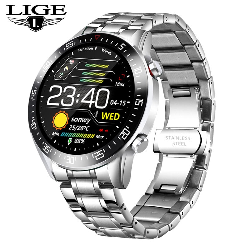 LIGE New Steel Band Digital Watch Men Sport Watches Electronic LED Male Wrist Watch For Men Clock Waterproof Bluetooth Hour+box