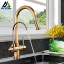 The Twofold Tap | Rozin 2-in-1 Filtered Kitchen Faucet in Antique Brass