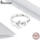 BAMOER 925 Sterling Silver 3D Thorns and Rose Adjustable Finger Rings for Women Plated Black Gold Flower Ring 2 Colors