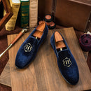 Hanmce 2025 New Design Fashion Velvet Material Slip On Luxury Hand Made Smoking Men Shoes