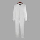INCERUN Men Pajamas Jumpsuit Homewear Solid Color Long Sleeve Comfortable Button Leisure Sleepwear Men Rompers Nightwear S-5XL