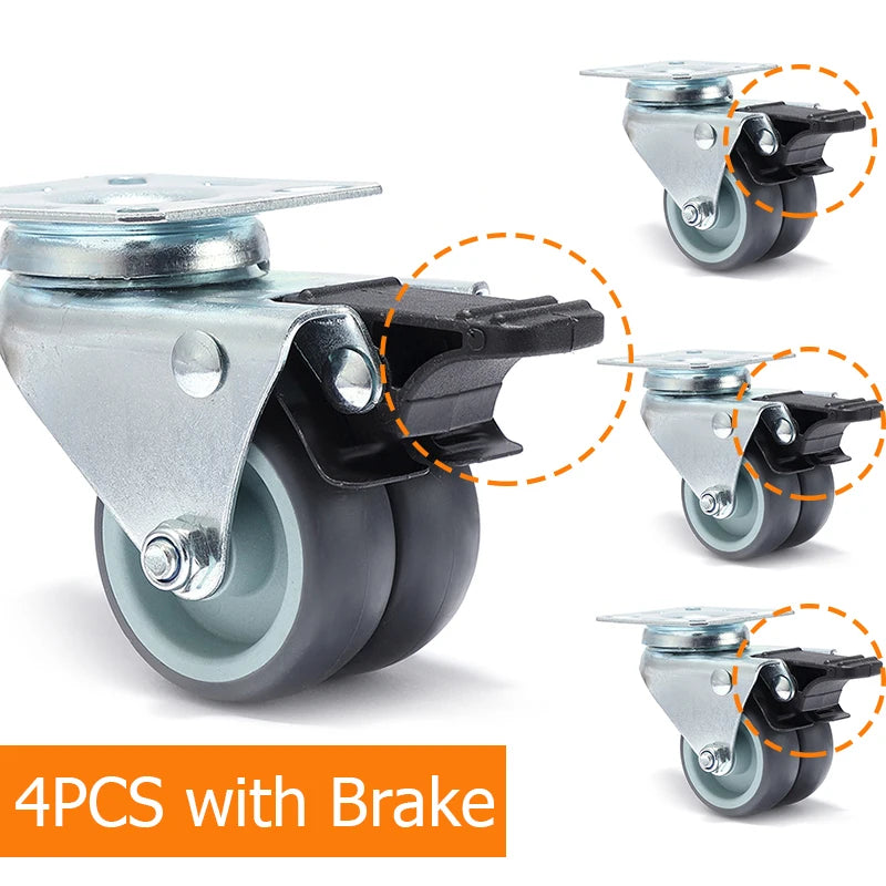 4pcs KAK Swivel Mute Wheel Caster Replacement 2 Inches 60KG Soft Rubber Safe Roller Furniture Wheels for Trolley Dining Table