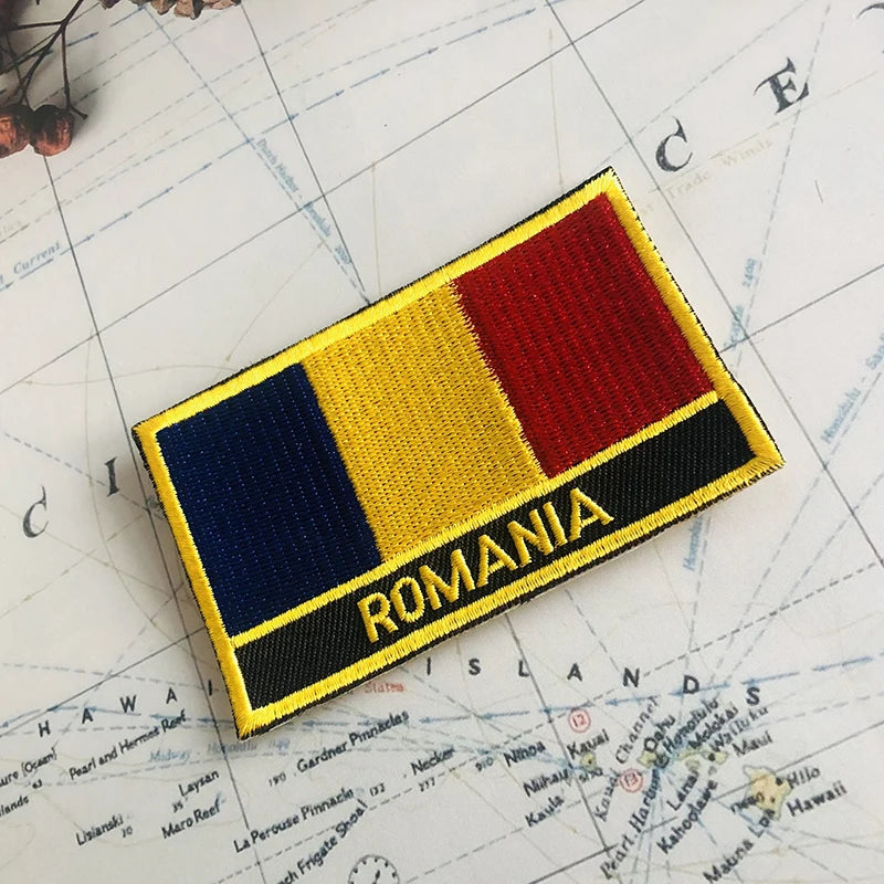 ROMANIA National Flag Embroidery Patches Badge Shield And Square Shape Pin One Set On The Cloth Armband   Backpack  Decoration