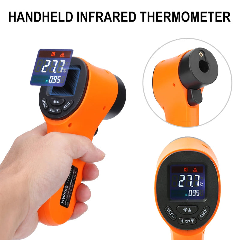 HW550 Digital Infrared Thermometer Non-Contact Laser-Point Industrial Pyrometer Temperature Gun -50~550℃(-58~1022℉) IR Thermomet