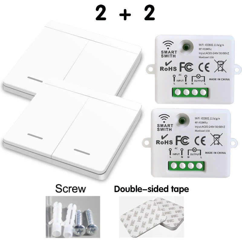 WIFI Mini switch Tuya Smart Life APP Push Button Light Switch RF 433Mhz Wall Panel DIY Relay Module Timer Google Home Alexa