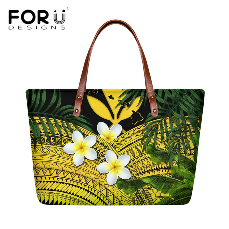 FORUDESIGNS High Quality Women Handbag Polynesian Pattern Hibiscus Flower Printing Personal Luxury Female Shoulder Bolsas