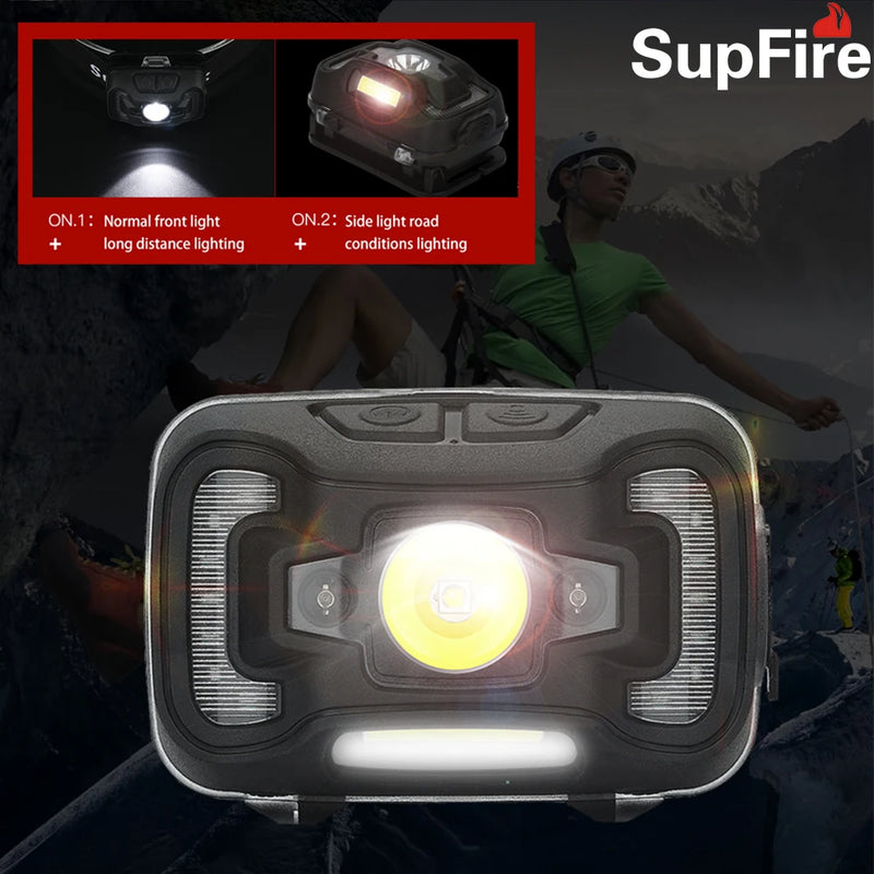 SUPERFIRE HL16 Motion Sensor Powerful Headlight Outdoor Sports Bicycle Lamp Fishing Waterproof USB Rechargeable LED Headlamp