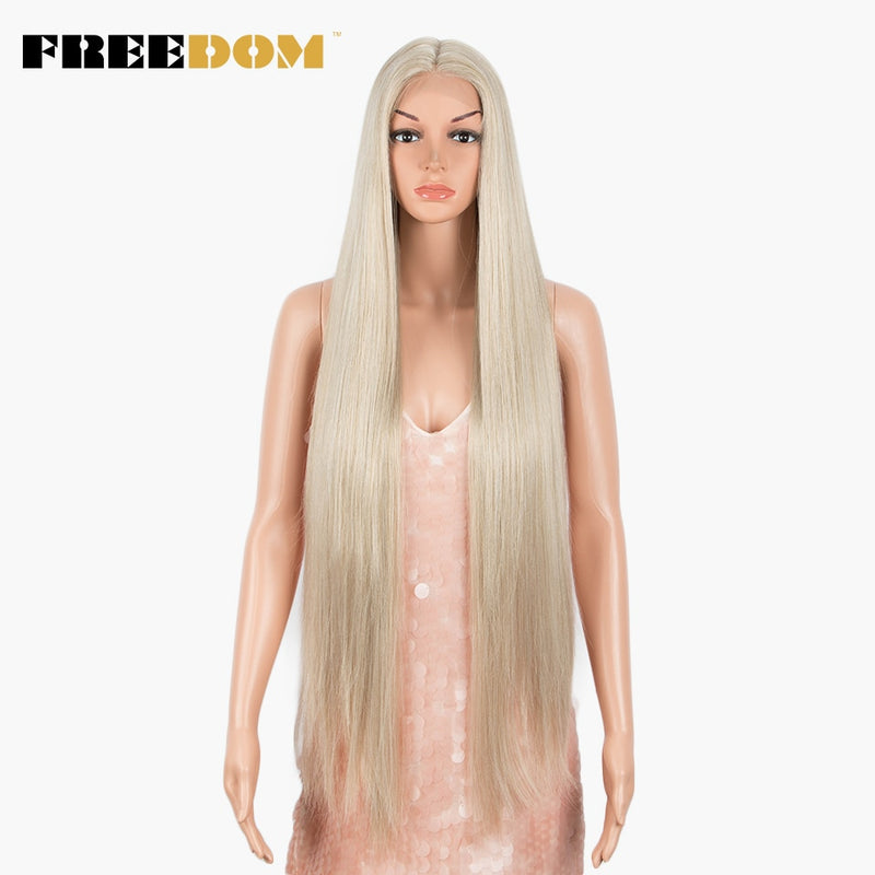 FREEDOM Synthetic Lace Front Wigs For Women Super Long 38Inch Ombre Blonde Highlight Ginger Straight Lace Wigs Cosplay Wigs