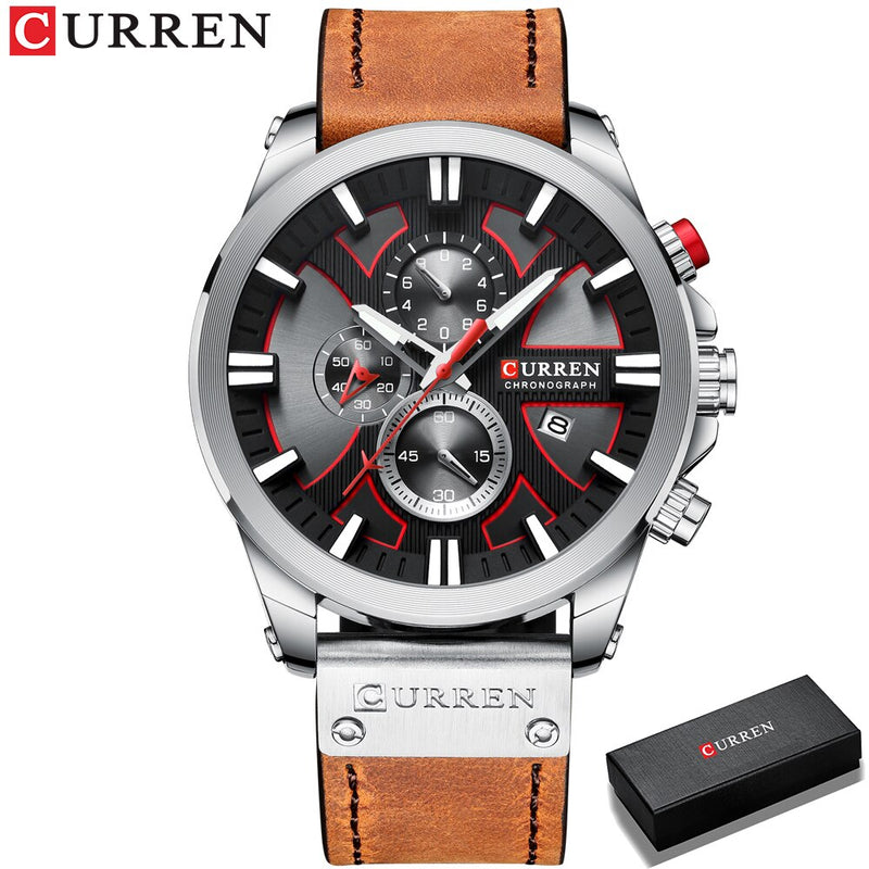 CURREN Top Luxury Brand Men's Military Waterproof Leather Sport Quartz Watches Chronograph Date Fashion Casual Men's Clock 8346